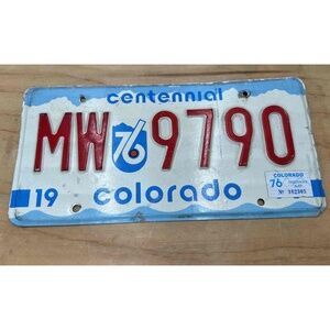 Colorado‎ Centennial License Plate Vintage 1976 Passenger Red Letters MW 9790